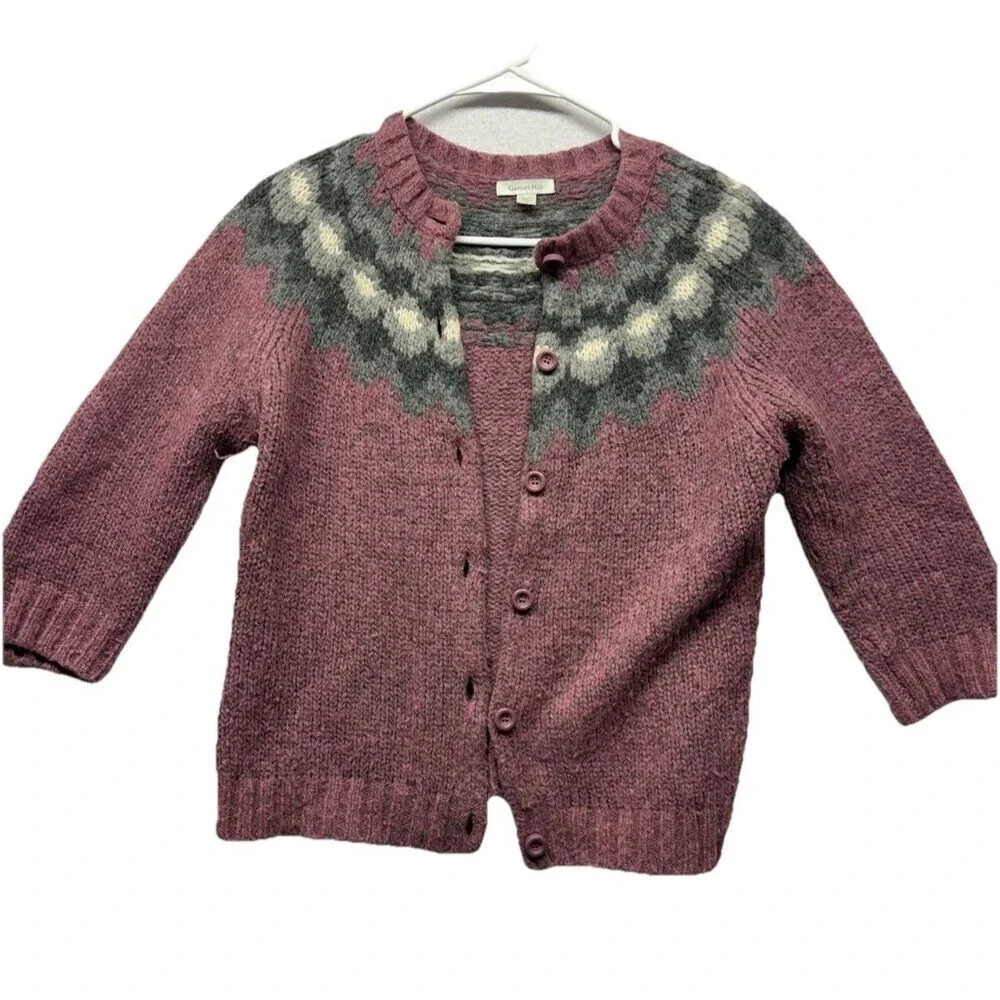 Garnet Hill fair isle cardigan button down sweater wool blend Purple Size Small